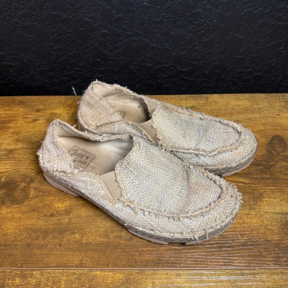 Tony Lama MOCCSI BLUE TLC107L Tan Fabric Slip On Loafers Womens Size 7